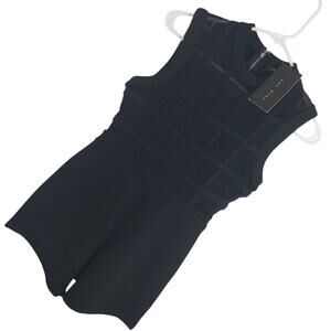 NWT! LAC BLEU! BLACK STRETCH 1 PC ROMPER, SHEER MESH BLOCKED BODICE! SZ S